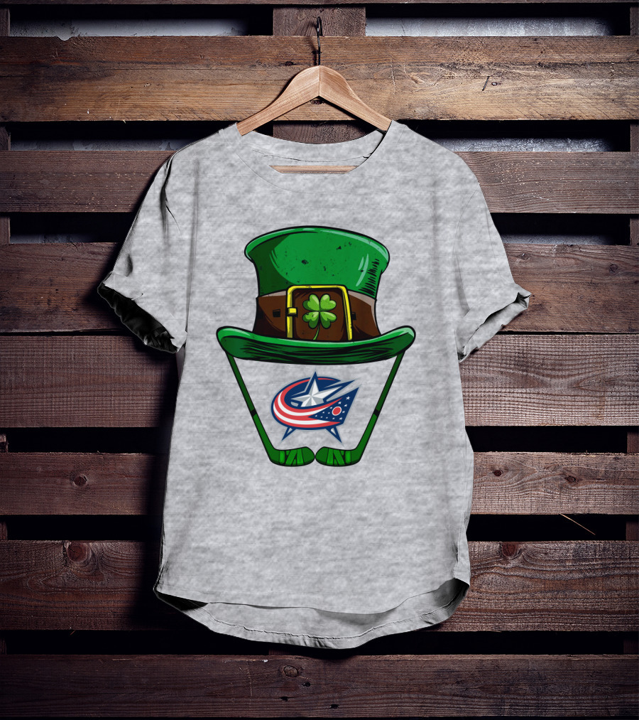 Columbus Blue Jackets St. Patrick's Day Shamrock Hat Hockey Sticks T-Shirt