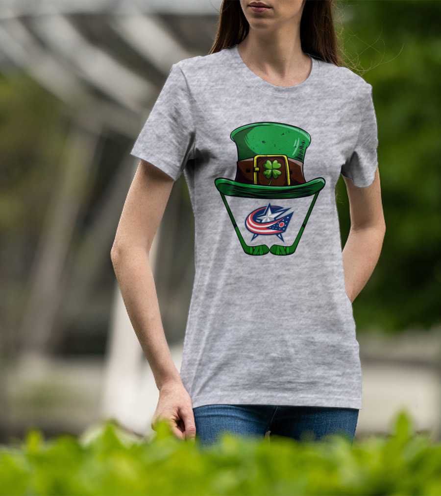 Columbus Blue Jackets St. Patrick's Day Shamrock Hat Hockey Sticks T-Shirt