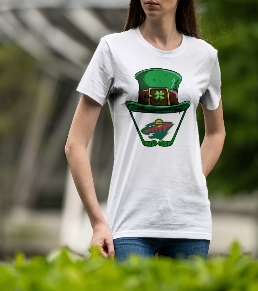 Minnesota Wild St. Patrick's Day Hockey Shamrock Hat T-Shirt
