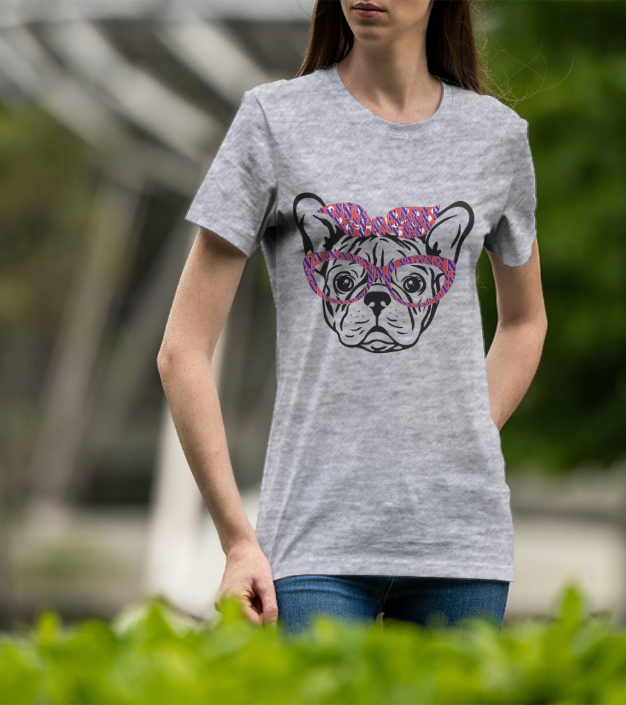 Bulldog With Northwestern Wildcats Pattern Glasses And Bow T-Shirt