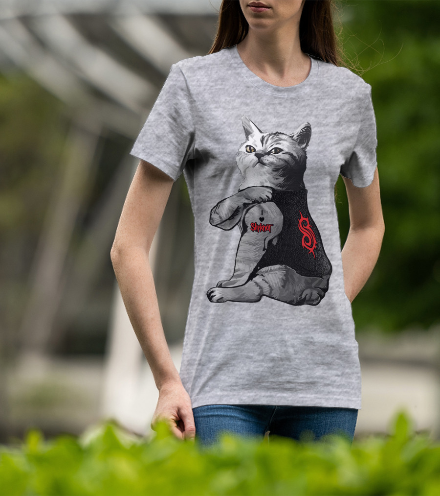 Slipknot Cat With Logo And Heart Tattoo T-Shirt