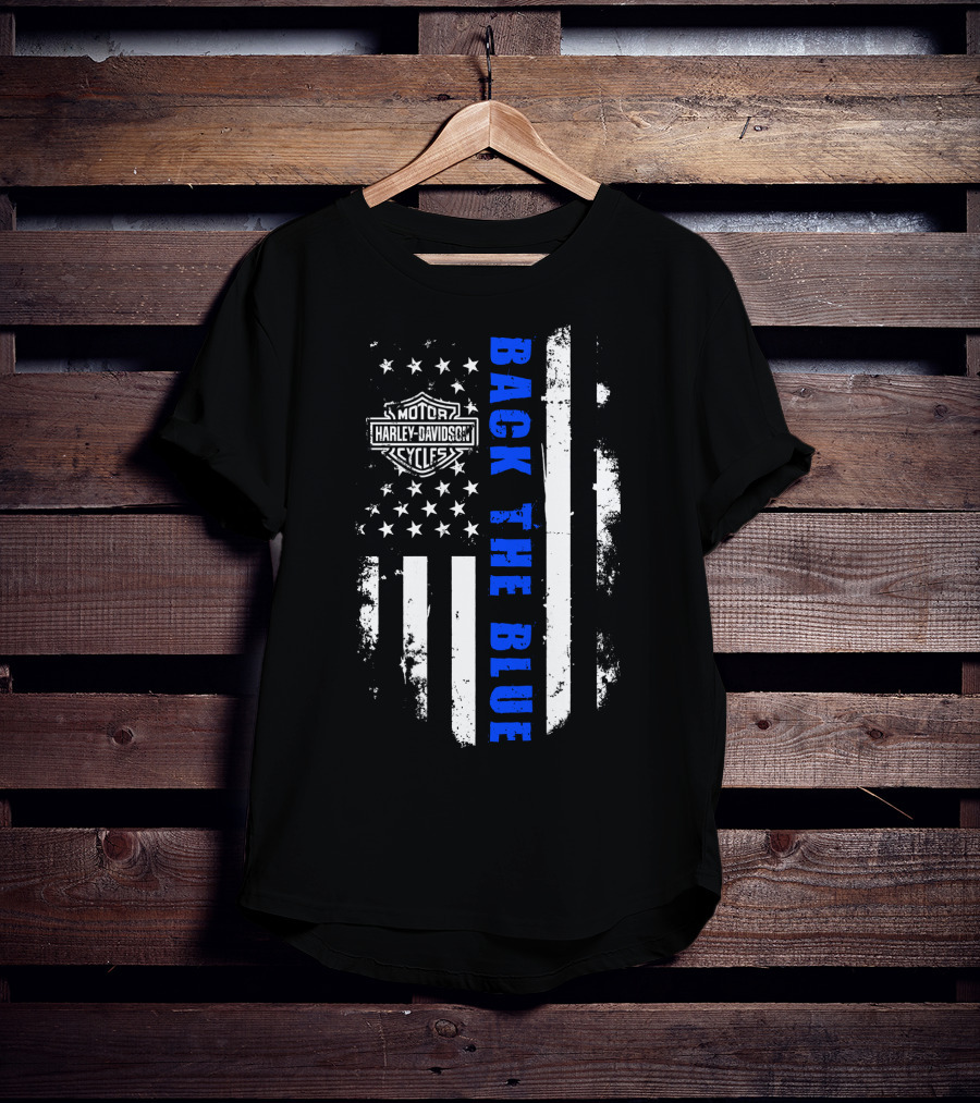 Motorcycles Harley Back The Blue Flag T-Shirt