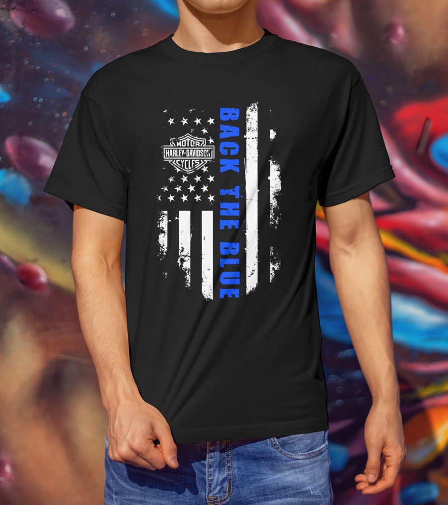 Motorcycles Harley Back The Blue Flag T-Shirt