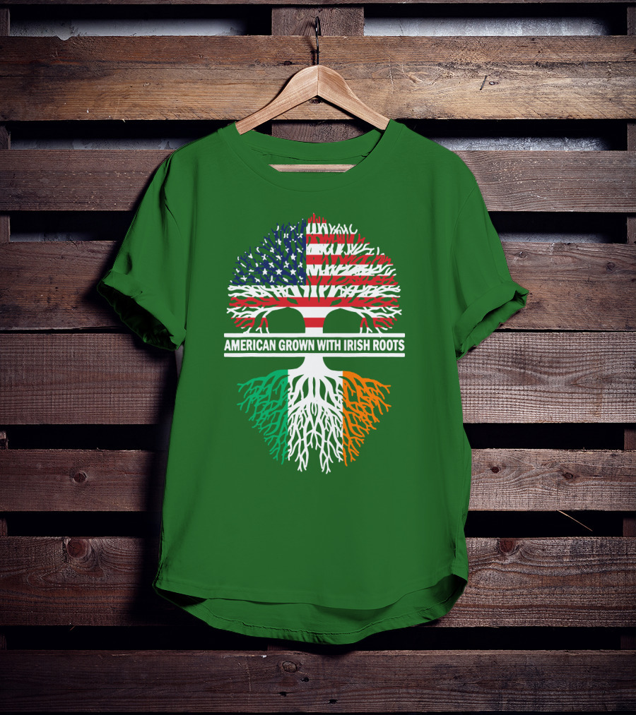 American Grown With Irish Roots Flag Tree T-Shirt