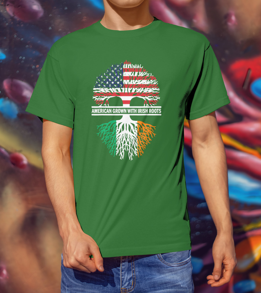 American Grown With Irish Roots Flag Tree T-Shirt