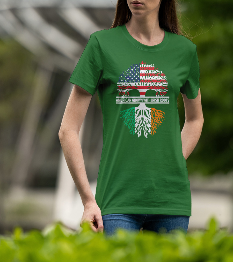 American Grown With Irish Roots Flag Tree T-Shirt