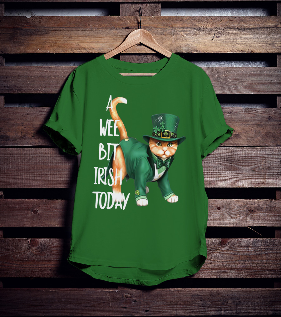 A Wee Bit Irish Today Cat In Green Suit And Leprechaun Hat T-Shirt