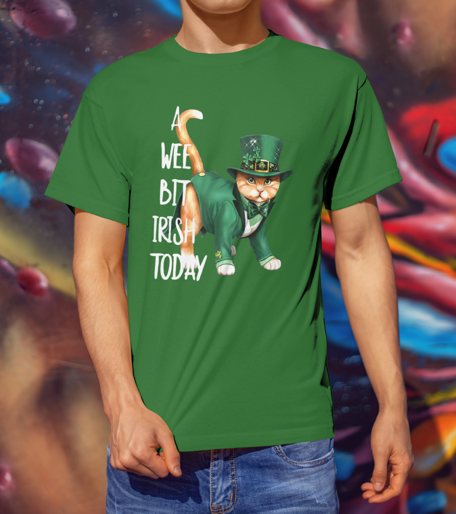 A Wee Bit Irish Today Cat In Green Suit And Leprechaun Hat T-Shirt