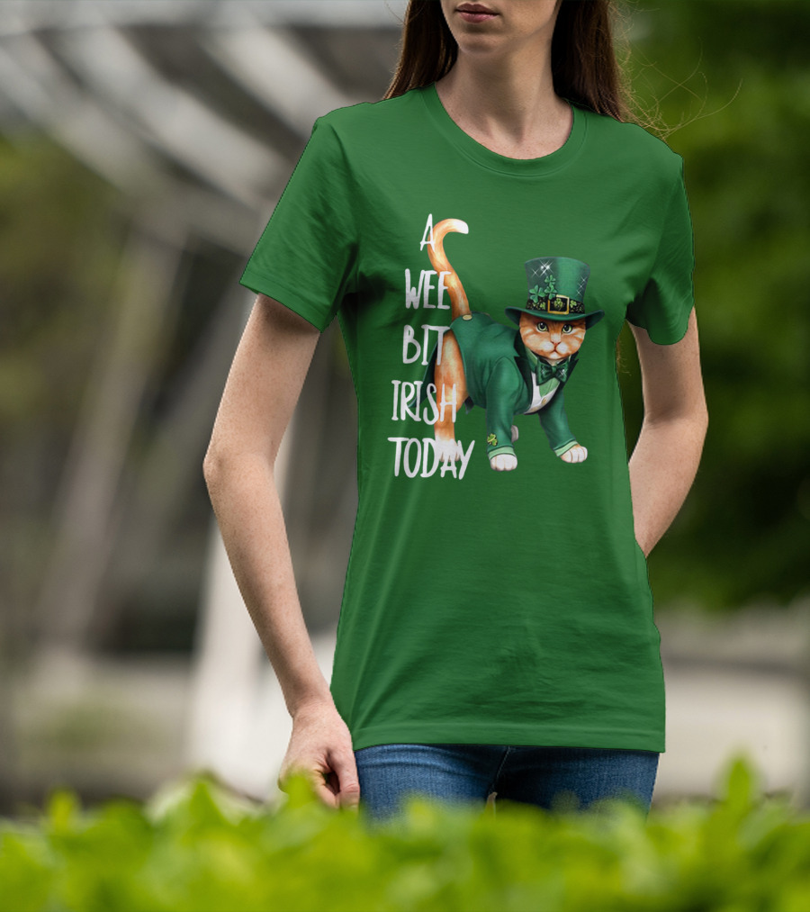 A Wee Bit Irish Today Cat In Green Suit And Leprechaun Hat T-Shirt