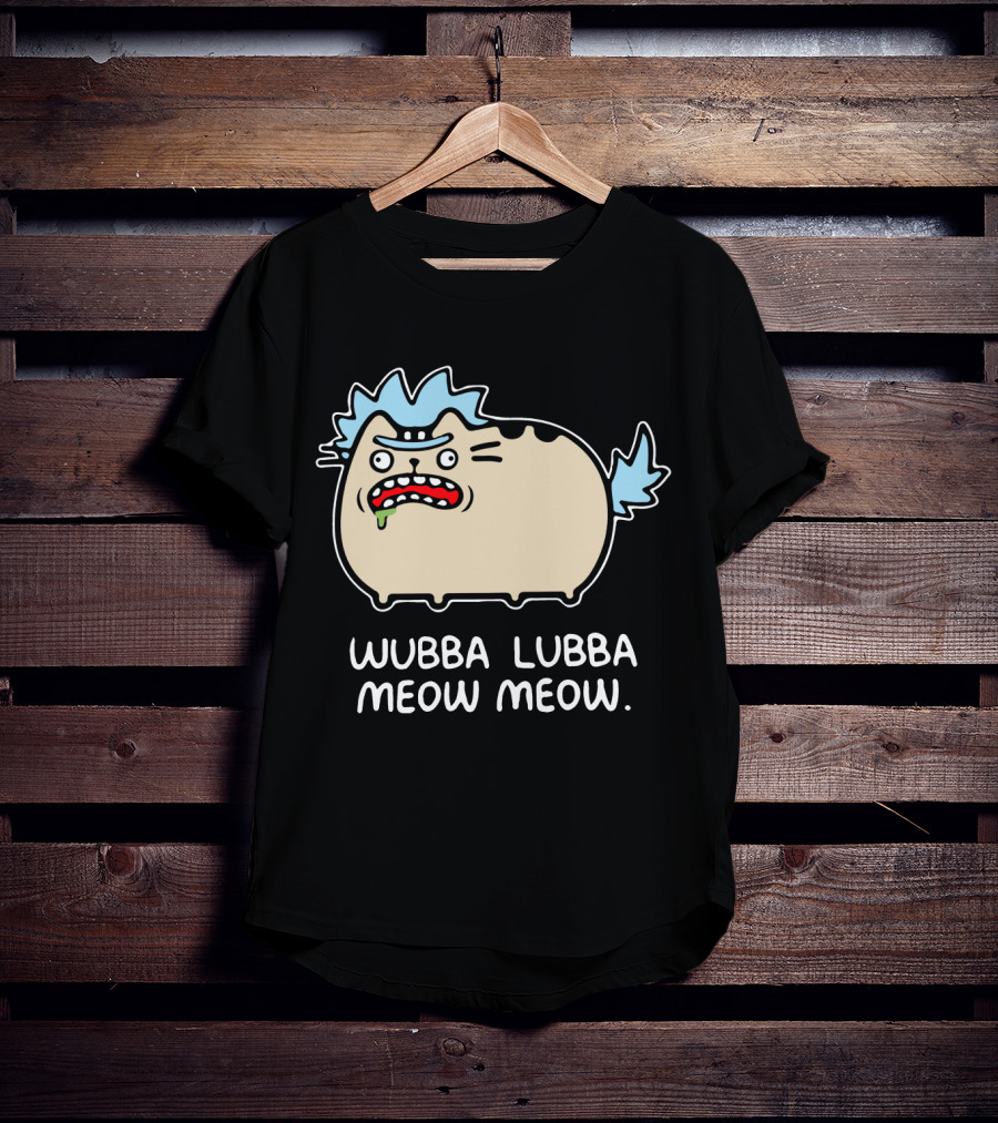 Rick And Morty Pusheen Wubba Lubba Meow Meow Cute Mashup T-Shirt
