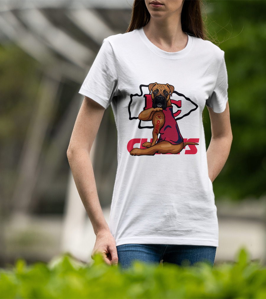 Boxer Chiefs KC Chiefs Tattoo Football Dog T-Shirt