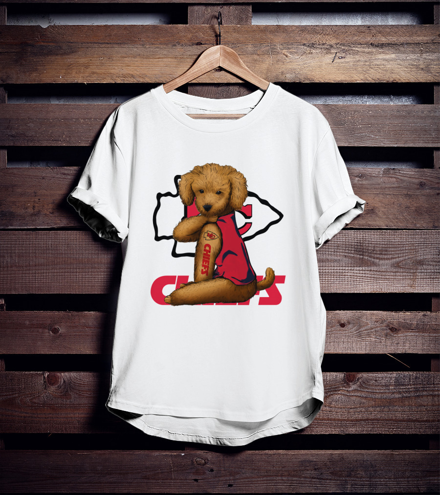 Poodle Chiefs KC Chiefs Logo Dog In Red Jersey T-Shirt