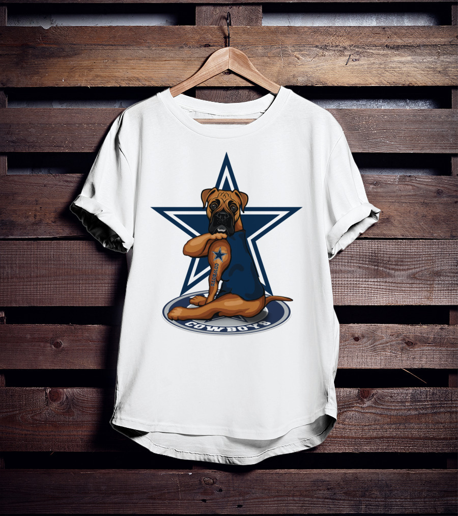 Cowboys Boxer Dog Sitting In Front Of Star T-Shirt