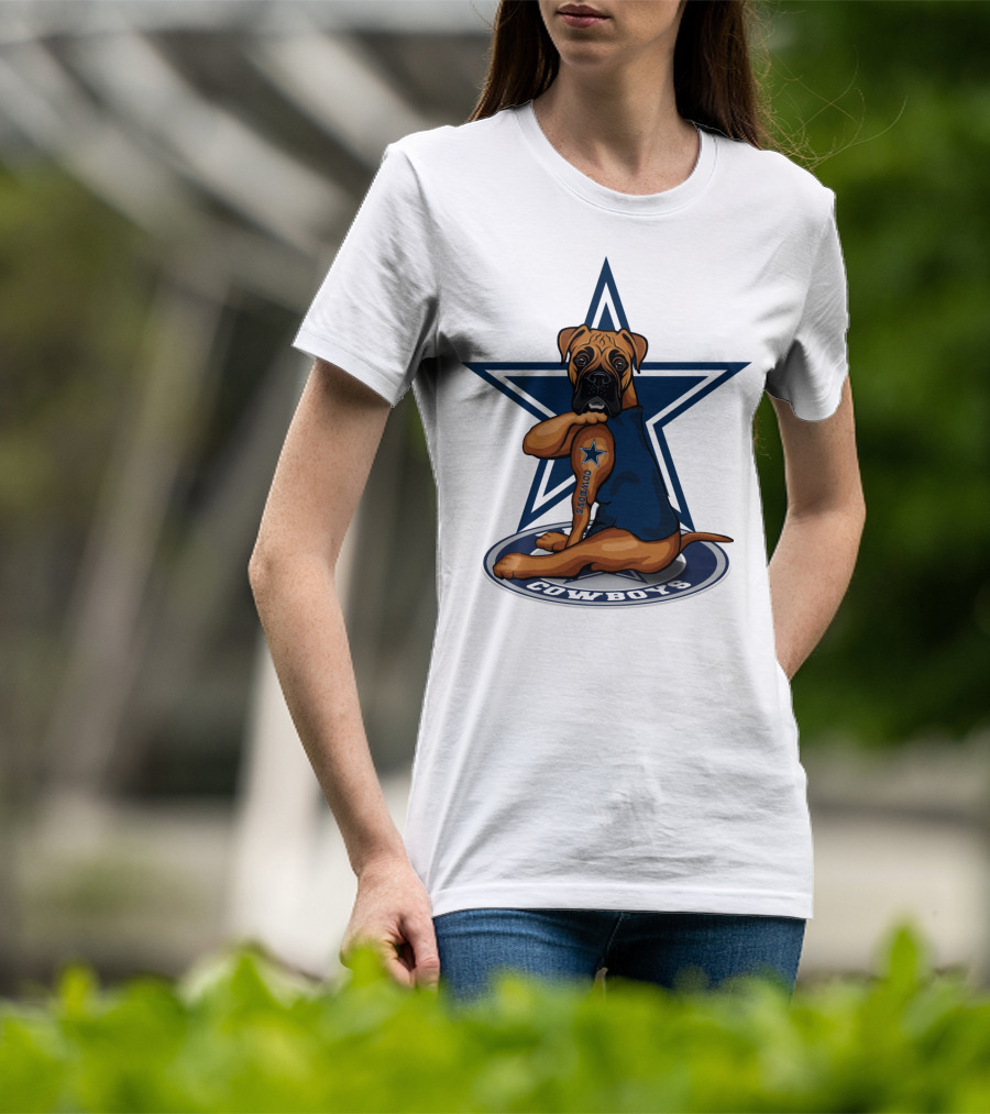 Cowboys Boxer Dog Sitting In Front Of Star T-Shirt