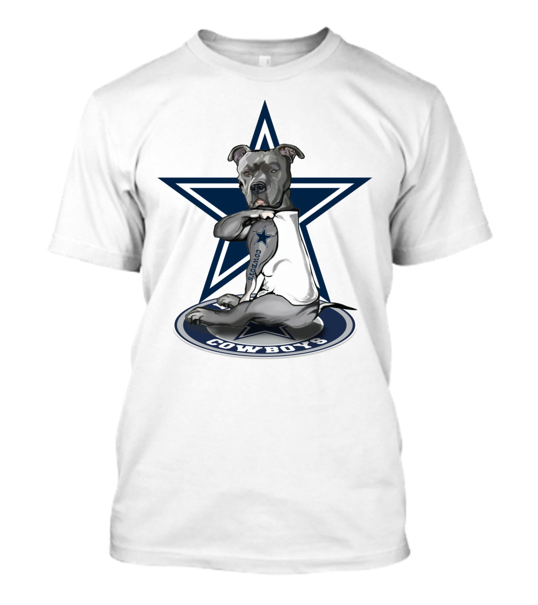 Cowboys Pitbull Star Tattoo Athletic Team T-Shirt