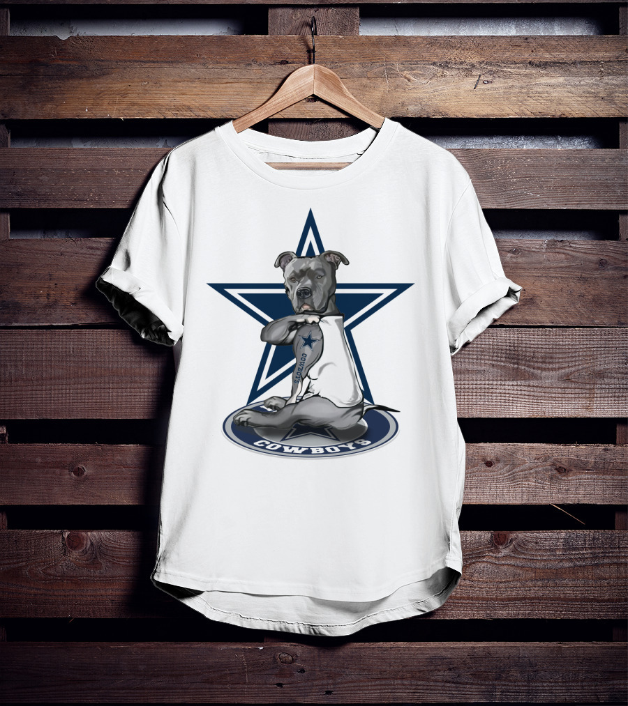 Cowboys Pitbull Star Tattoo Athletic Team T-Shirt