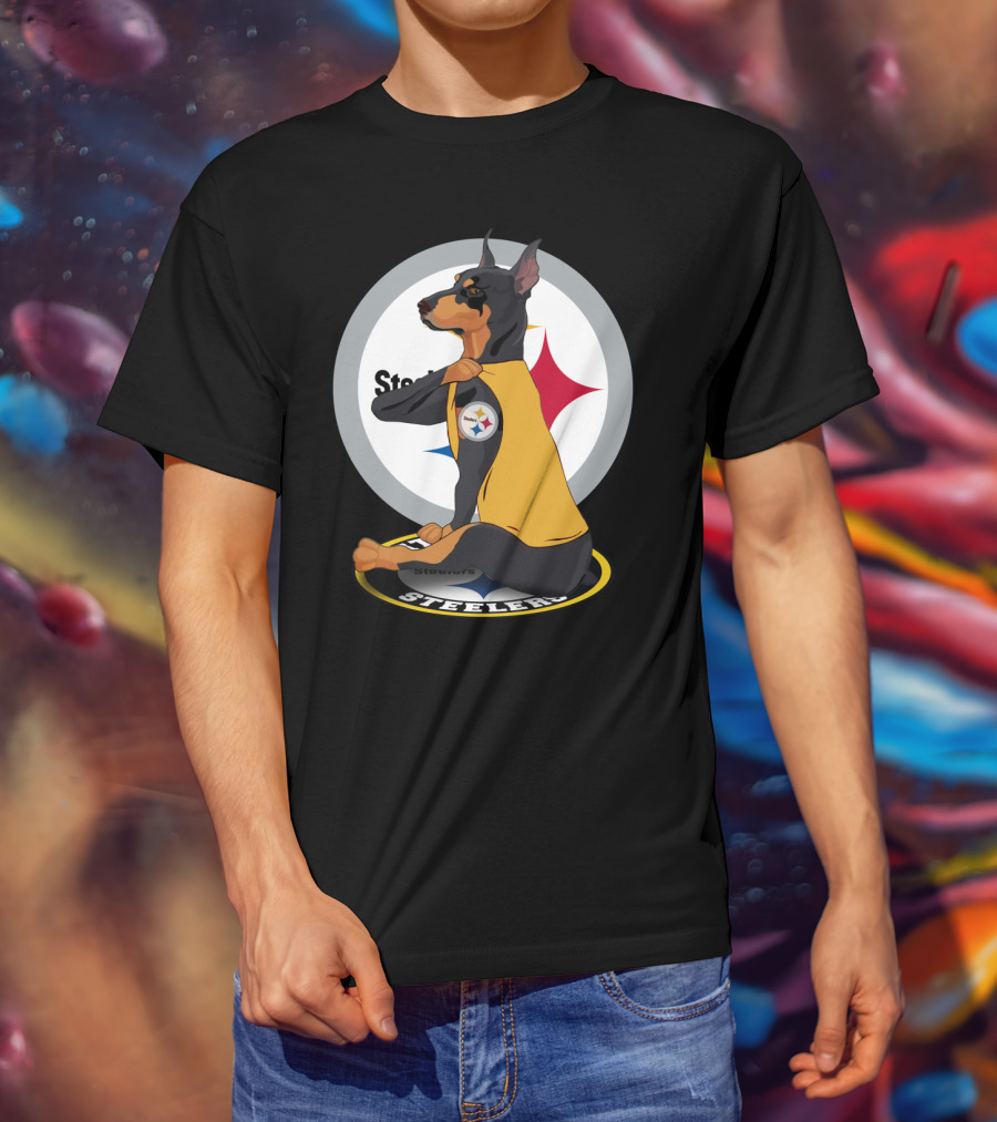 Steelers Dobermann Yellow Jersey With Steelmark Logo On Sports T-Shirt