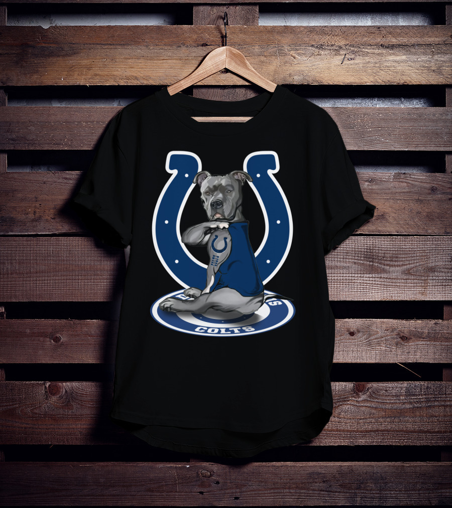 Indianapolis Colts Pitbull Mascot Featuring Iconic Horseshoe T-Shirt