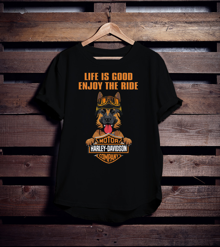 Life Is Good Enjoy The Ride Harley Davidson Motor Company German Shepherd T-Shirt