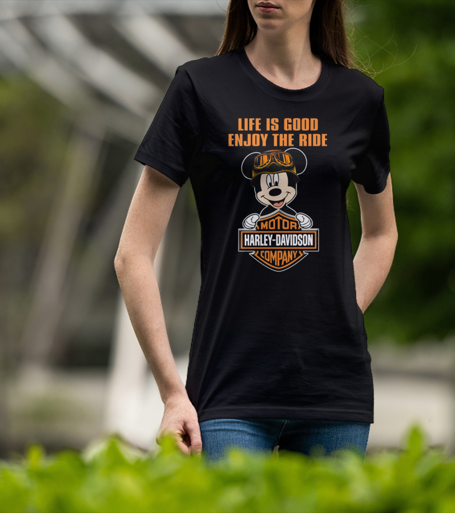 Life Is Good Enjoy The Ride Harley Davidson Mickey Mouse Motor Company T-Shirt