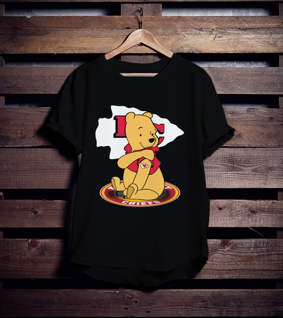 Pooh Character Chiefs KC Arrowhead Logo Circle T-Shirt