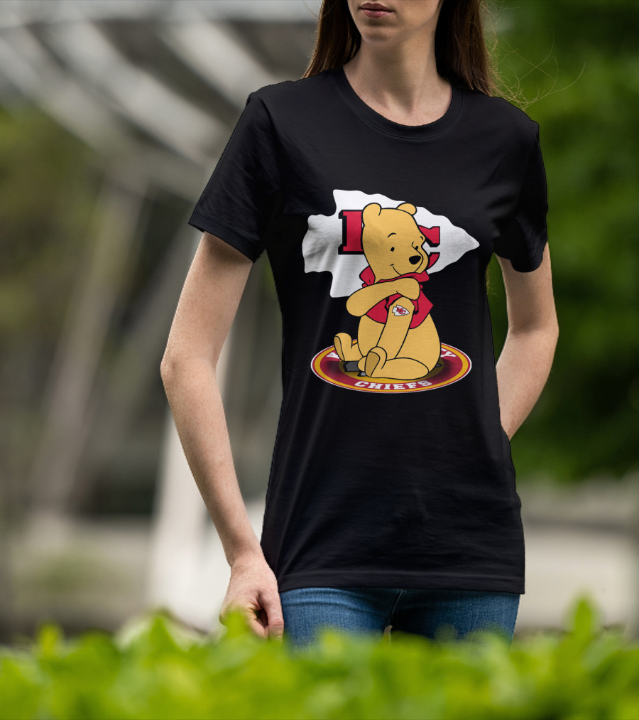 Pooh Character Chiefs KC Arrowhead Logo Circle T-Shirt