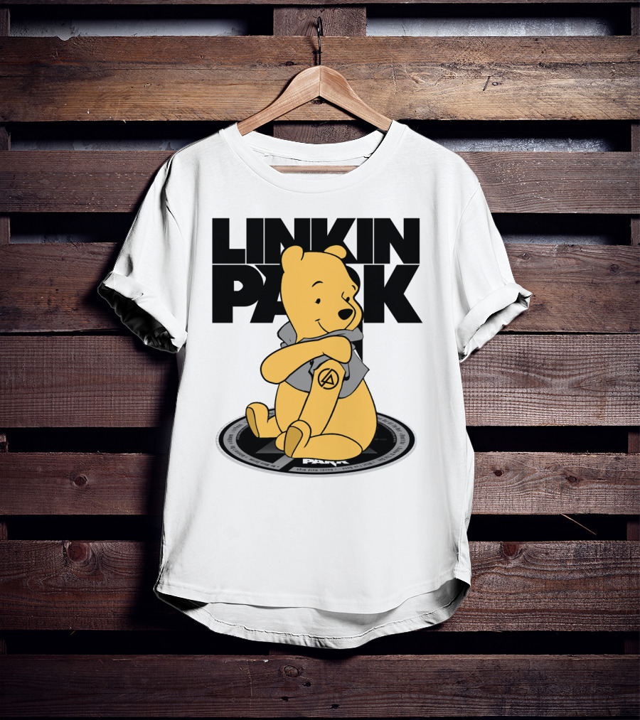 Linkin Park Pooh Bear Cuddling With Iconic T-Shirt