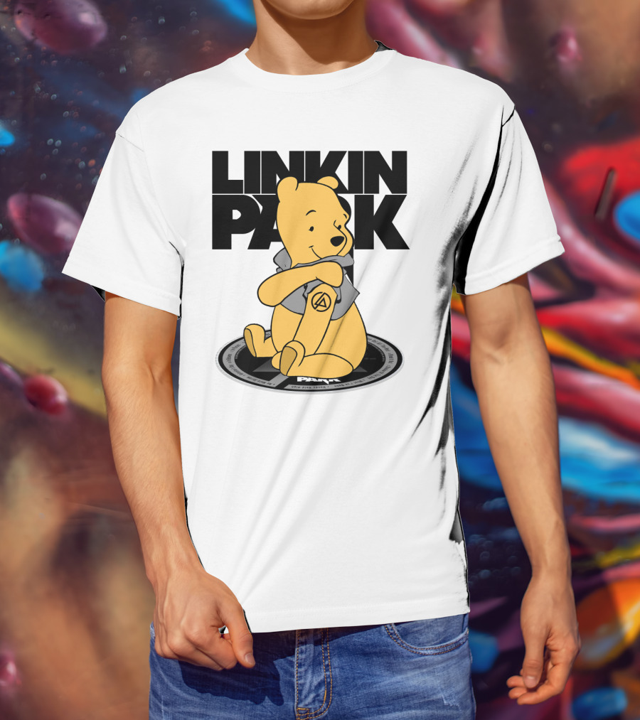 Linkin Park Pooh Bear Cuddling With Iconic T-Shirt