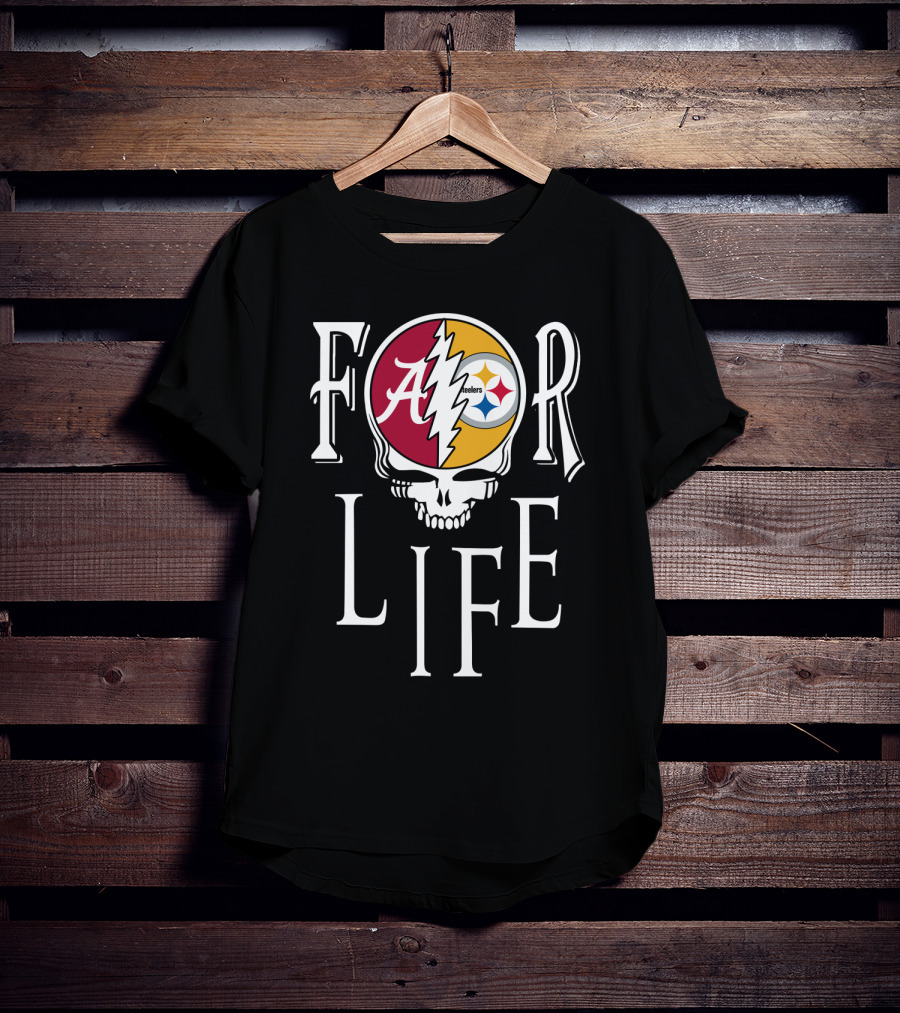 For Life Alabama Crimson Tide Steelers Grateful Dead Skull T-Shirt