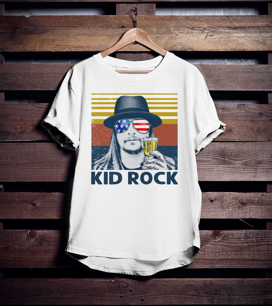 Kid Rock American Flag Sunglasses And Beer T-Shirt