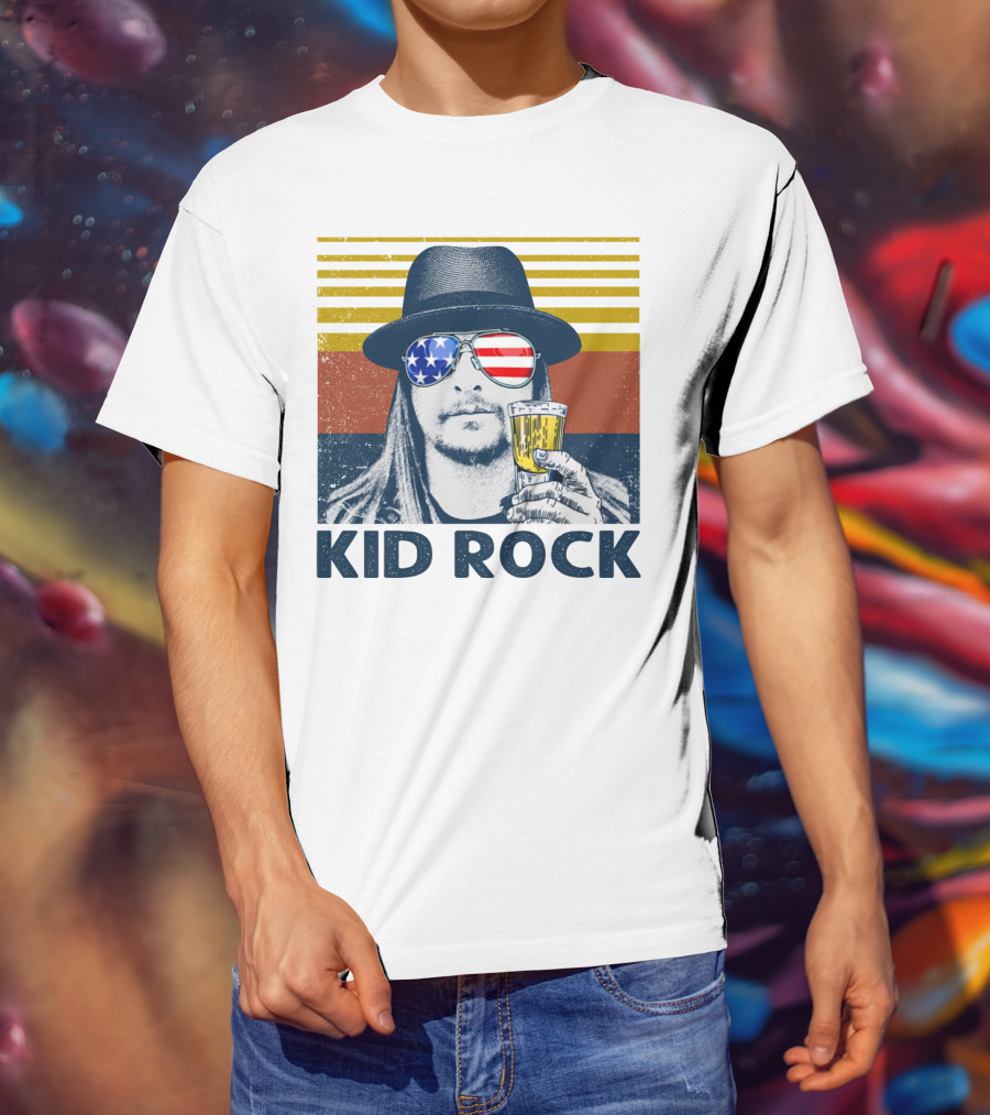 Kid Rock American Flag Sunglasses And Beer T-Shirt