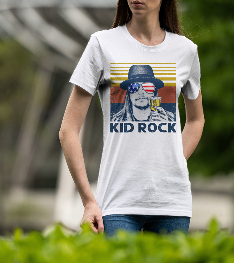 Kid Rock American Flag Sunglasses And Beer T-Shirt