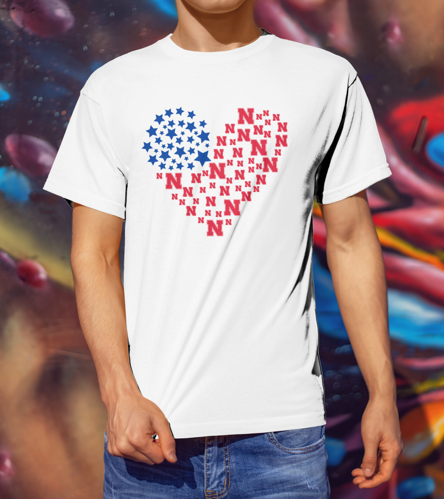 Heartflag Ncaa 19 Nebraska Red N Blue Stars T-Shirt