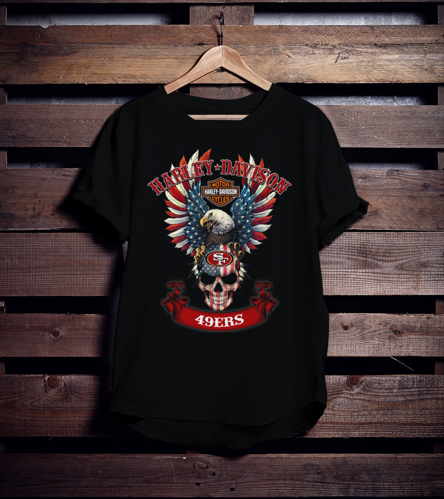 Harley Davidson 49ers Nfl Motor Cycles Eagles Flags Skulls T-Shirt