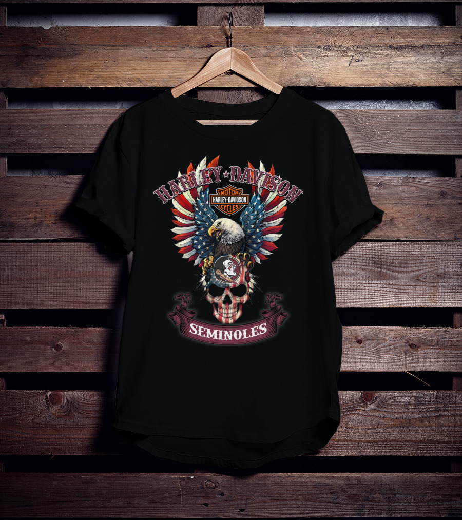 Harley Davidson Seminoles Ncaa Bald Eagle Skull T-Shirt
