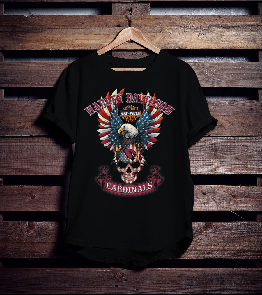 Harley Davidson Motor Cycles Cardinals Nfl Eagle Skull American Flag Vintage T-Shirt