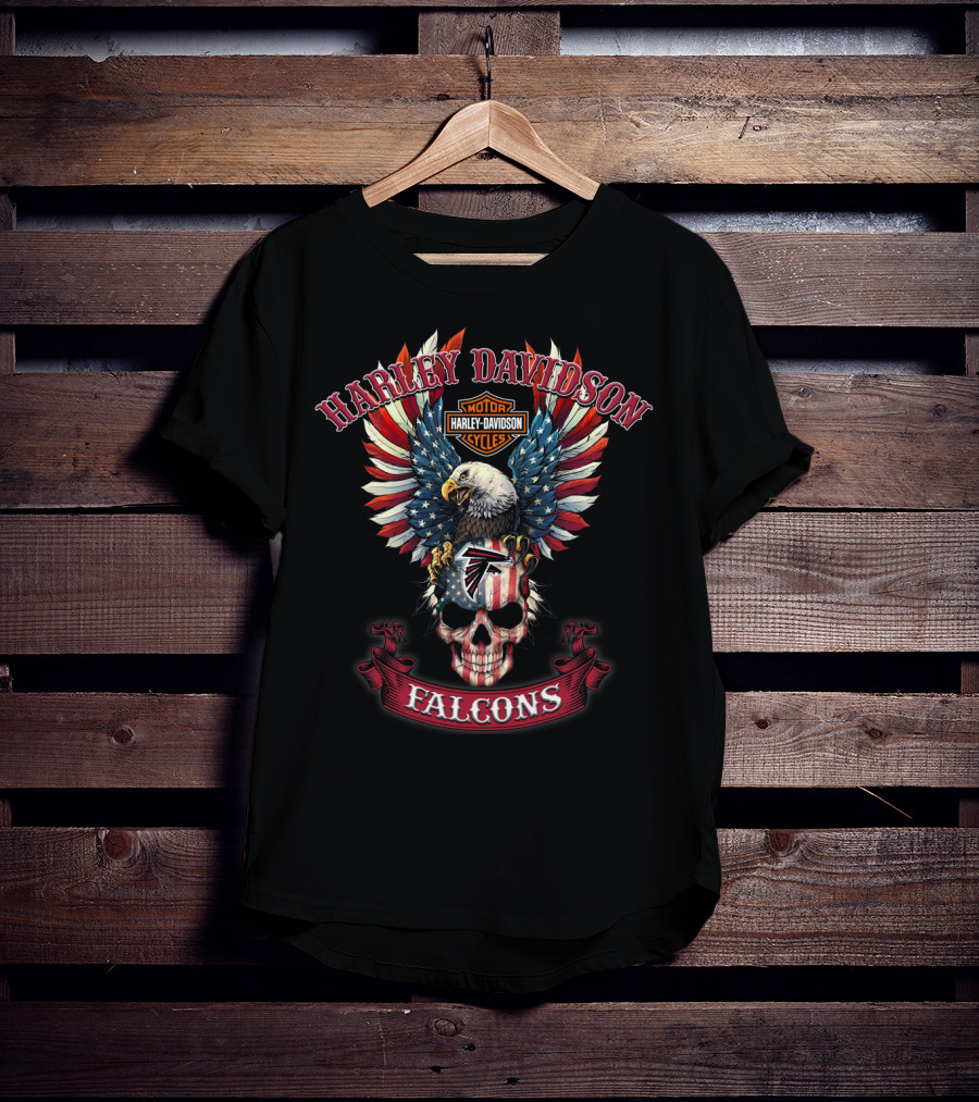 Harley Davidson Motor Cycles Falcons Eagle Skull Nfl T-Shirt