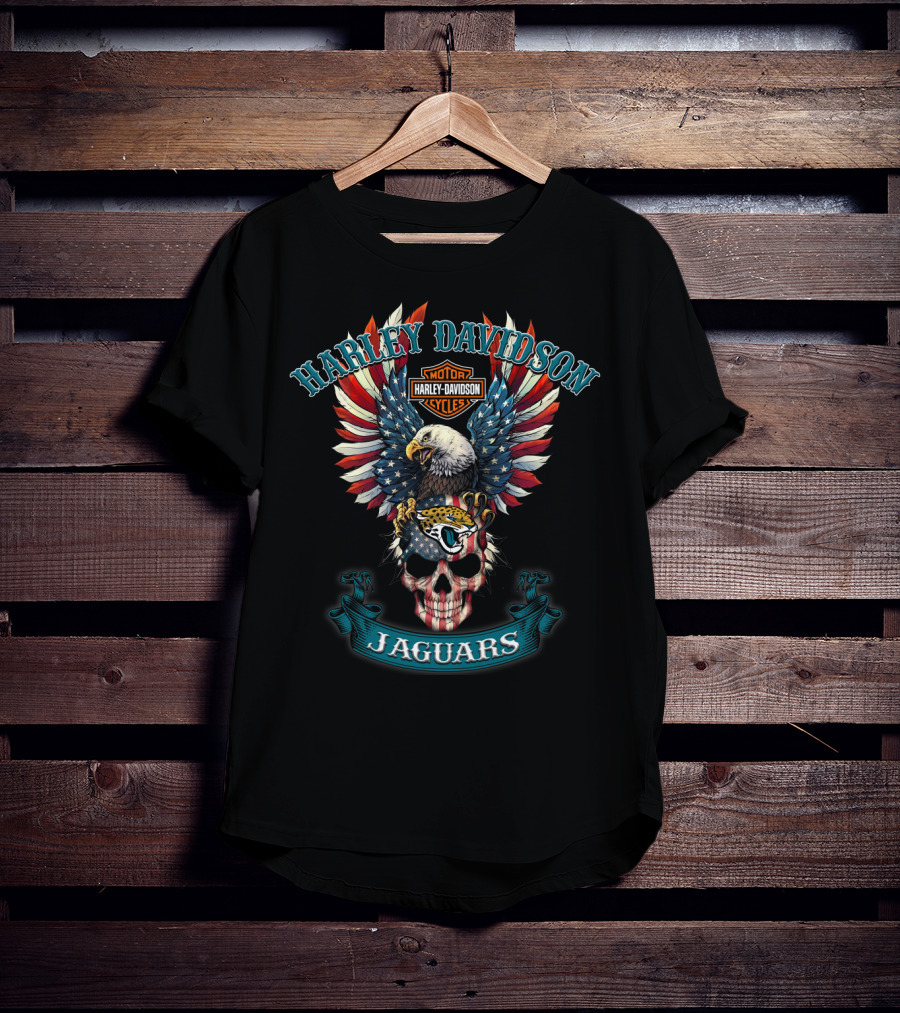 Harley Davidson Motor Cycles Jaguars Eagle Skull American Flag T-Shirt