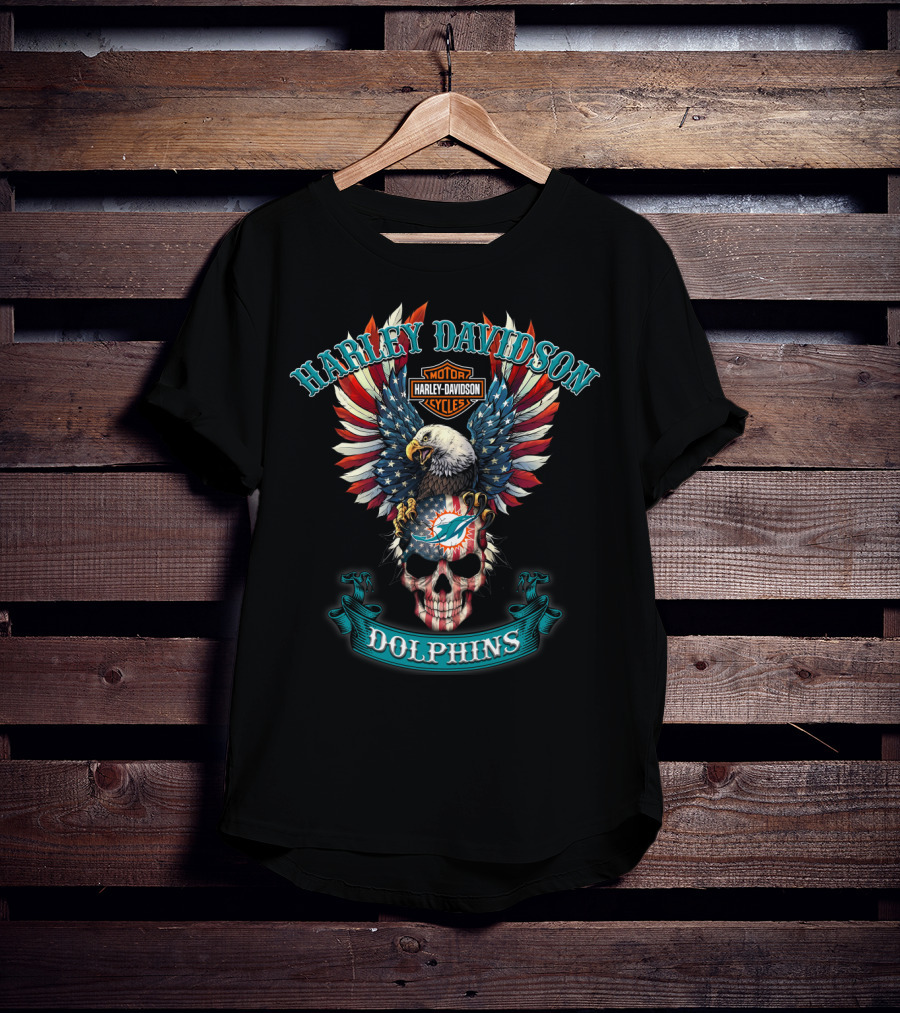 Harley Davidson Motor Cycles Dolphins Eagle Flag Skull T-Shirt