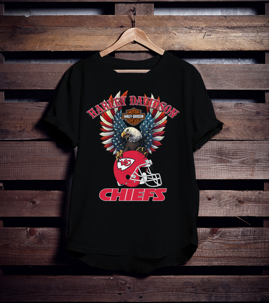Harley Davidson Motor Cycles Chiefs Nfl Eagle Kansas City Helmet Flag T-Shirt