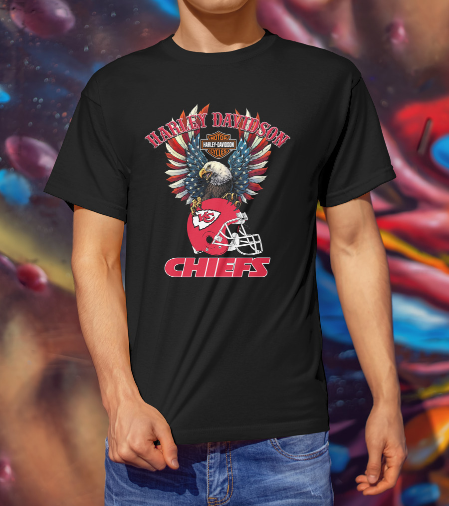 Harley Davidson Motor Cycles Chiefs Nfl Eagle Kansas City Helmet Flag T-Shirt