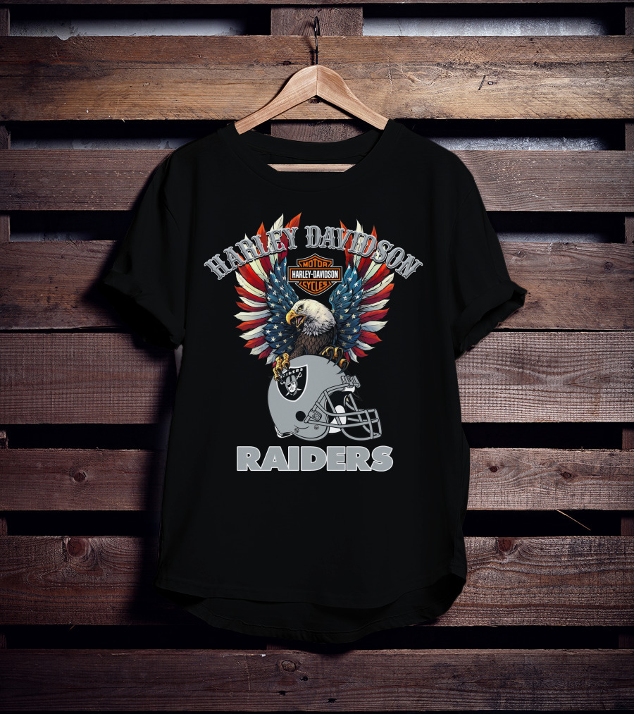 Harley Davidson Motorcycles Nfl Raiders Eagle Helmet T-Shirt