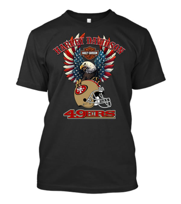 Harley Davidson Motor Cycles 49ers Nfl Bald Eagle Helmet T-Shirt