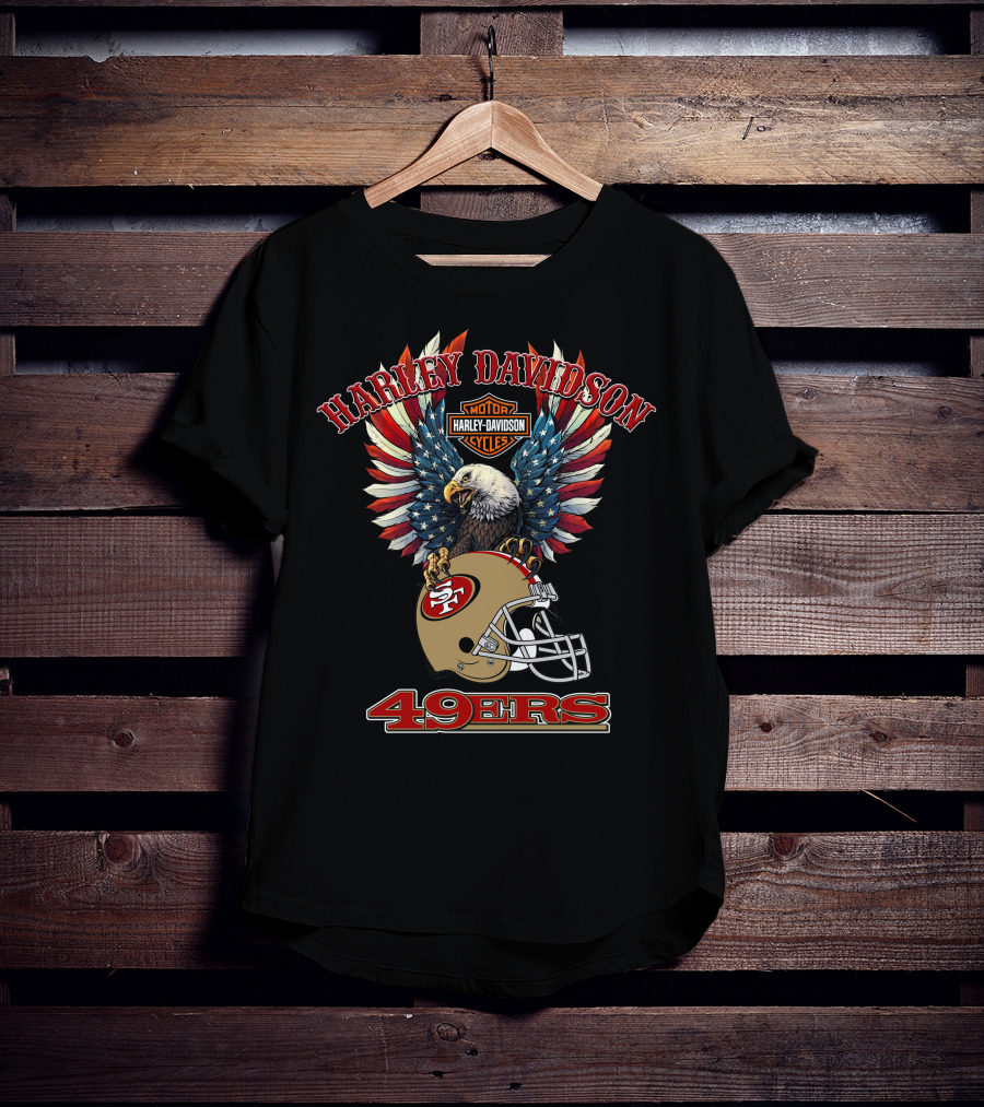 Harley Davidson Motor Cycles 49ers Nfl Bald Eagle Helmet T-Shirt