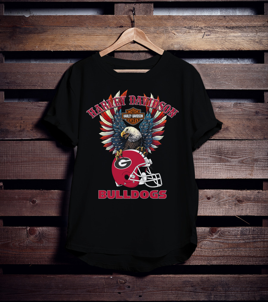 Harley Davidson Motorcycles Bulldogs Ncaa Georgia Football Helmet Eagle Wings T-Shirt