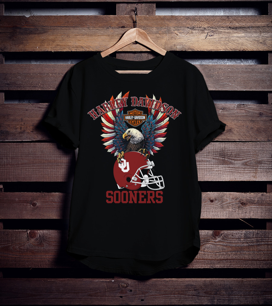 Harley Davidson Motor Cycles Sooners Eagle Oklahoma Helmet T-Shirt