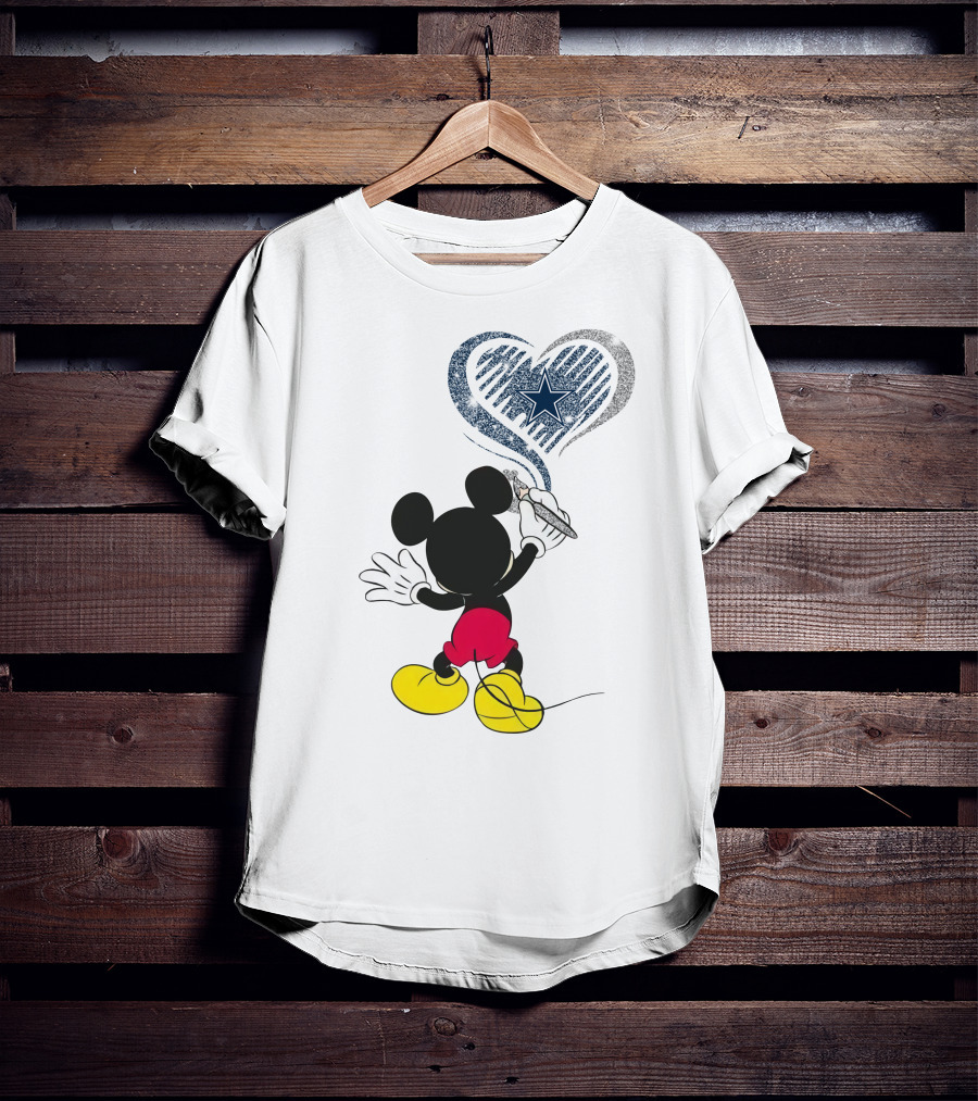 Mickey Painting Dallas Cowboys Heart Star T-Shirt