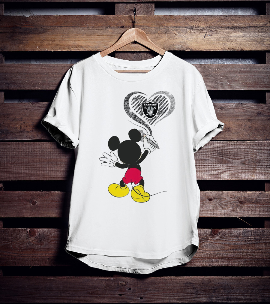Mickey Mouse Raiders Heart Sketch 23-Oakland Raiders T-Shirt