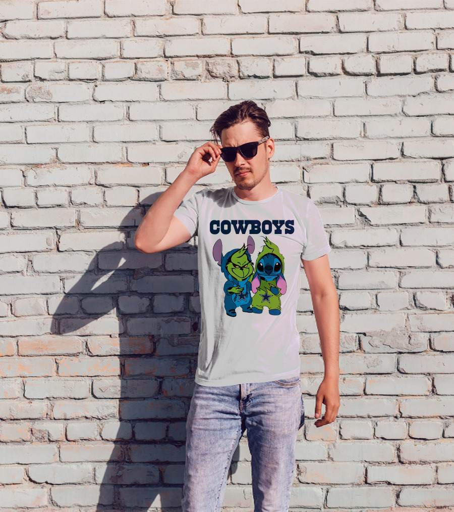 Cowboys Disney NFL Stitch Grinch Character Mashup T-Shirt