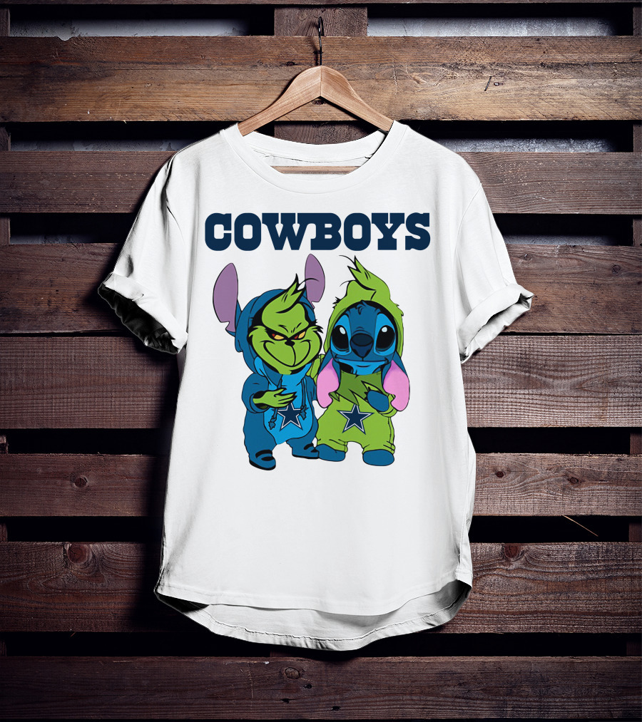 Cowboys Disney NFL Stitch Grinch Character Mashup T-Shirt